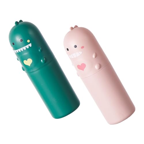 WATIIFUFU 2個 カップル用恐竜形携帯歯ブラシホルダー 防水コンパクトトラベルマウスウォッシュカップ 屋外旅行用携帯歯磨き容器