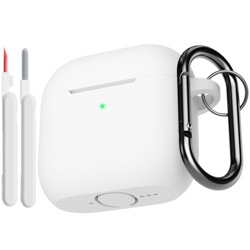 KOKOKA Custodia Case Compatibile con AirPods 4 2024 con Kit di Pulizia, Case Cover Protettiva in Morbido Silicone per AirPods 4ª Generazione con Moschettone, LED Anteriore Visibile, Bianco