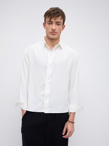 VASTRADO Pearl White Slub Crinkled Boxy Crop Shirt - Image 7