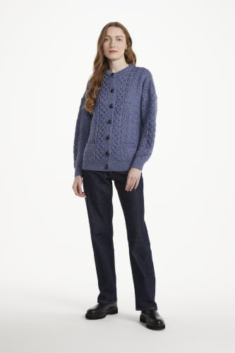 Image of Aran Woollen Mills Achill Women's Irish Cable Knit Aran Cardigan, 100% Merino Wool, Made in Ireland, Cream