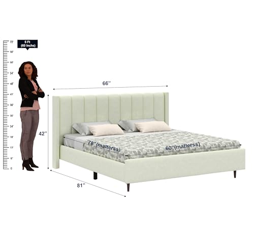 Image of Ganpati Arts Solid Sheesham Wood Emperor Upholstered Queen Size Bed Without Storage | Durable Wooden Double Bed Palang Furniture for Bedroom, Living Room, Home and Hotel (Off White)
