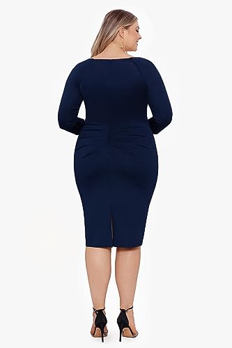 Xscape Women's Short Sleeve Beaded Illusion Neckline Ruched Gown2