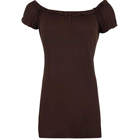 Purple Hanger Women's Off Shoulder Boho Gathered Long Gypsy Top Dark Brown 18-20 Cover