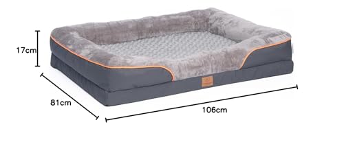 Orthopädisches Premium Hundebett für große Hunde - extra Halteschlaufe, Wasserdichter Innenbezug, Hundesofa, Hundekissen, flauschig,Bezug abnehmbar, waschbar, 106 x 81 x 17 cm, hellgrau (XXL)