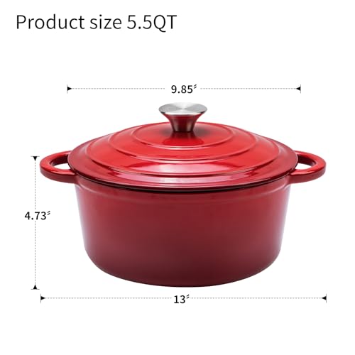 WOKINS Enameled Cast Iron Dutch Oven - 5.5QT Pot with Lid,Oven Safe to 500°F,Heavy-Duty Cookware for Sourdough Bread Baking,Braising,Stews,Roasting Red - Thumbnail 3