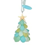Resin Sea Glass Christmas Tree with Starfish Topper Ornament, Nautical Theme, Holiday Décor, 4 Inches Tall