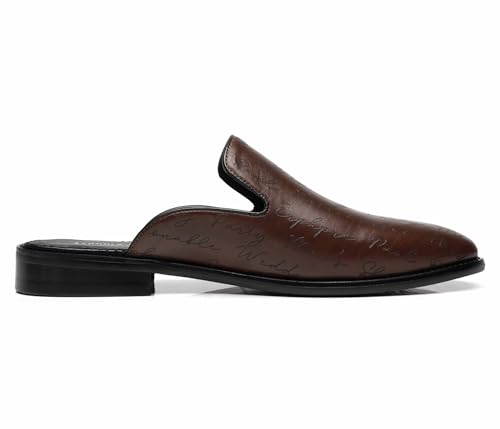 Image of Mens Black Backless Loafers Genuine Leather Mules Shoes