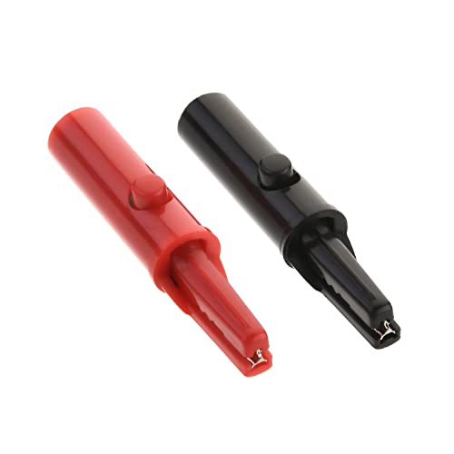 Image of Heyiarbeit 2pcs Push Button Interface Alligator Clip with 4mm /0.16 inch Diameter Insulated Multimeter Test Electrical Mini Test Crocodile Clamp Clips Black Red