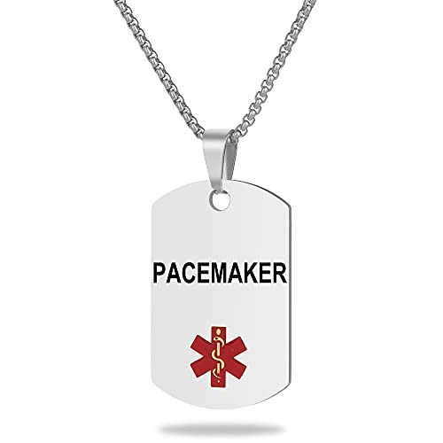 UNICGIFT Medical Alert ID Necklace, Laser Engraved PACEMAKER, Stainless Steel Tag Pendant with 23.6...