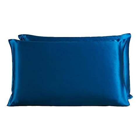 LSHARON Silk 100% 19 Momme Mulberry Silk Pillowcase With Cotton Underside 51x76cm (Peacock Blue) Cover