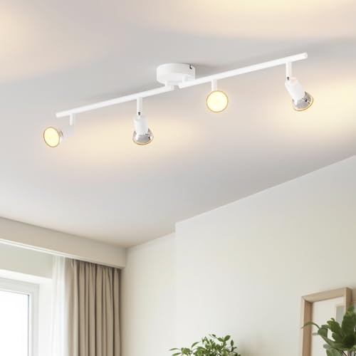 LVWIT Faretti LED da Soffitto Orientabili con 4 Luci GU10, Faretto da Interno Bianco Moderna, Faretti Soffitto per Barra, Salotto,Cameretta, Cucina (Senza Lampadina)