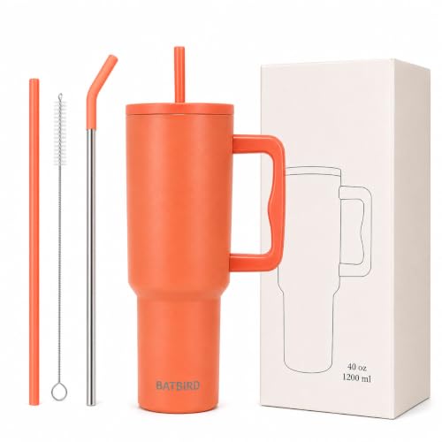 Image of Stainless Steel 1200 ml Vacuum Tumbler with Lid & Straw - Double‑Wall Insulated Cup for Travel, Gym & Office - Keeps Beverages Hot or Cold - 1.2 L Capacity (Orange)