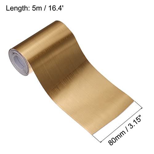 Image of uxcell Waterproof Peel and Stick Decorative Tape Self Adhesive 3.15 inch W x 16.4'L PVC Removable Tape for Wall Edge Gold Tone Brushed (Thickened Style)