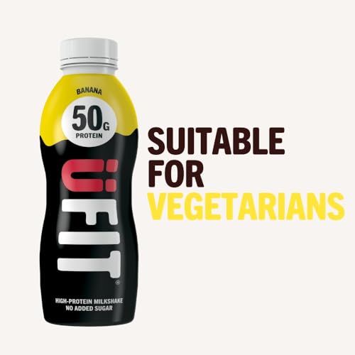 UFIT High 50g Protein Shake - Banana Flavour - No Added Sugar - Low in Fat - Ready to Drink - Pack of 8 x 500 ml (Packaging May Vary)