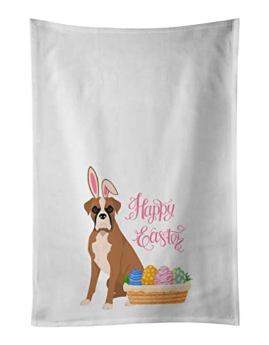Caroline's Treasures WDK4952WTKT Natural Eared Fawn Boxer Easter White Kitchen Towel Set of 2 Dish Towels Decorative Bathroom Hand Towel for Hand, Face, Hair, Yoga, Tea, Dishcloth, 19 X 25, White