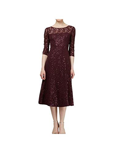 S.L. Fashions Women's Midi Length Sequin Fit and Flare Dress (Missy Petite), Lace Fig, 10