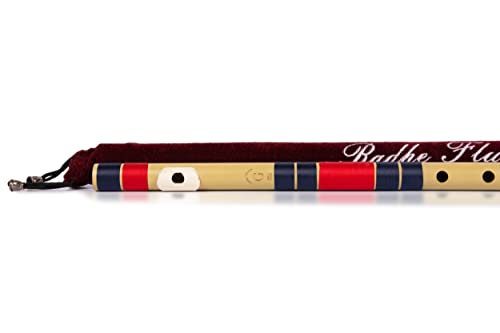 Image of Radhe Flutes PVC Fiber Bass G With Velvet Cover (Beige Flute With Dark Blue & Red Threads)