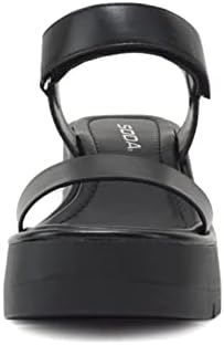 Soda HITTO ~ Women Open Square Toe Single Band Velcro Ankle Strap Lug Sole Wedge Sandal (Black PU, us_footwear_size_system, adult, women, numeric, medium, numeric_10) | Image 2