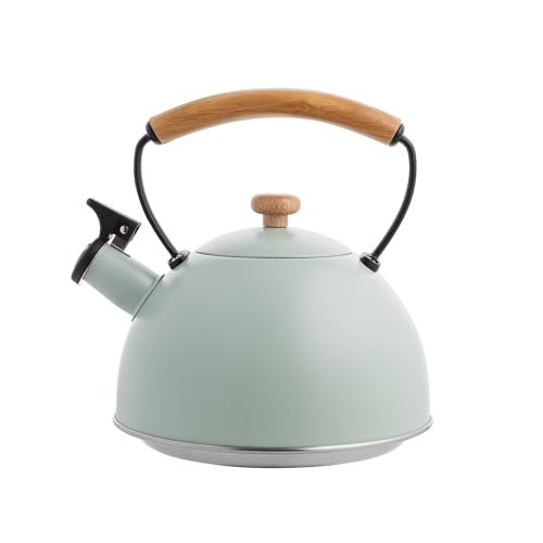 FLORINA Hervidor de Agua (2,3 l) I Tetera de Acero Inoxidable NATURA I Mango de Madera I Silbido...