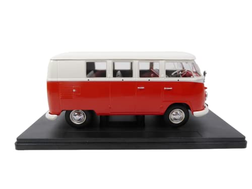 OPO 10 - 1/24 Scale Metal Miniature Car Toy, Volkswagen T1 Combi 1960, Vehicle & Base, Adults, Red