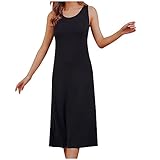 Generic Sale Women's Nightgown with Built in Shelf Bra Soft Nightdress Sleeveless Comfy Sleep Dress Plain Sleepwear Night Gown Today Only Clearance Black, X-Large