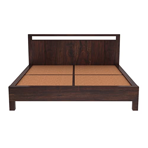 Image of Wooden King Size Bed Without Storage | Solid Wood Double Bed Cot Durban Bed for Bedroom | Sheesham, Walnut Finish