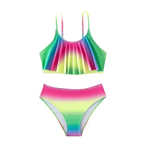 Girls Swimsuit Kids Tie Dye 2 Piece Bathing Suit Adjustable Straps Ruffle Rainbow Bikini Sets Beach Summer Swimwear