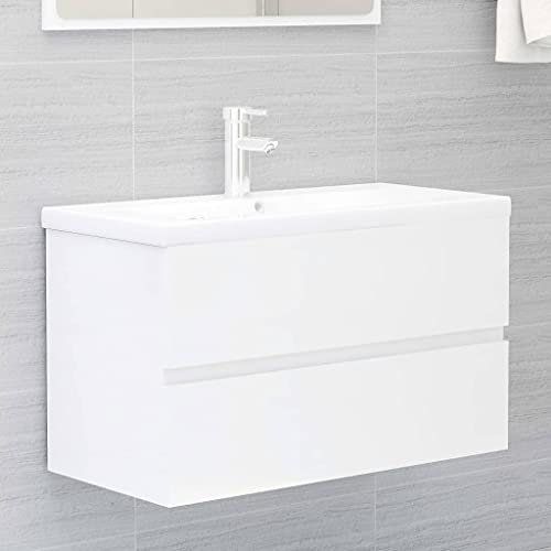 Mueble de baño de madera de ingeniería selecta con acabado blanco brillante de 80 cm 2