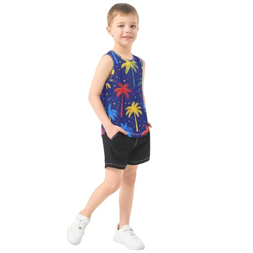 Boys' Tank Top Shirt Palm Trees Dark Blue Background Pattern Sleeveless T-Shirts4