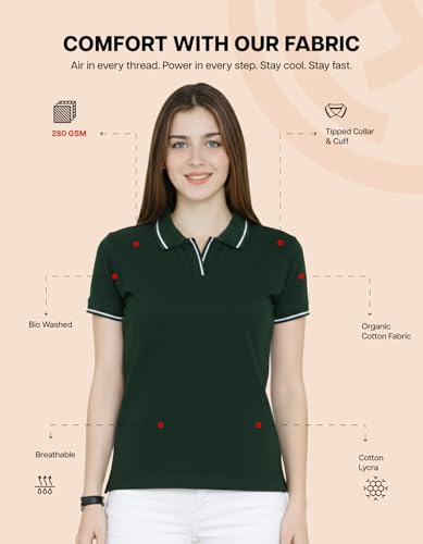 Image of Scott International Women's Cotton Polo T-Shirt | Half Sleeve Plain Collar Tee | Stylish Casual Top | Plain T-Shirt for Girls | Workwear for Office & Casual Wear