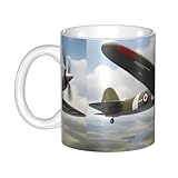 Gpkgsigt Taza de cerámica con impresión de avión de la Segunda Guerra Mundial para capuchino, latte, cereales, yogur, leche, bebidas calientes o frías, horno de microondas