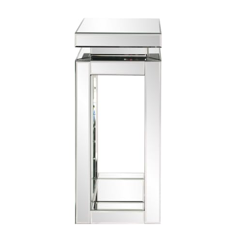 Image of Howard Elliott Collection Small Silver Mirrored Pedestal Accent Table for Home Decoration, Mirrored Finish Design End Table for Bedroom, Entryway or for Any Room, 12 x 12 x 28 Inches