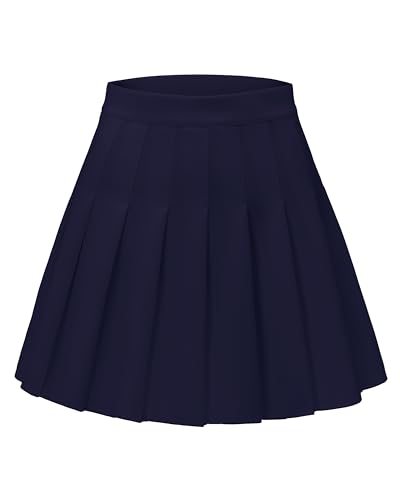 Shestellar Women’s Pleated Mini Skirt High Waisted A-Line Short Skirt with Elastic Waist for...