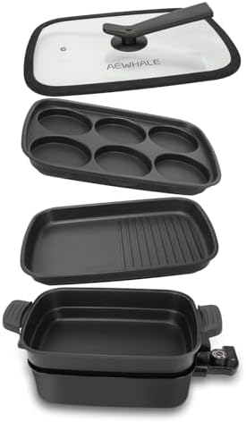 AEWHALE 3-in-1 Multifunctional Electric Grill,Electric Skillet Nonstick with Lids 1400W Party Griddle for Cooking Meats &Pancake