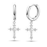 Pendientes de aro de plata de ley para mujer, oro blanco, circonita cúbica, aretes de aro para cartílago, hipoalergénicos, brillantes, aretes de cruz para hombres y mujeres, regalos de joyería de