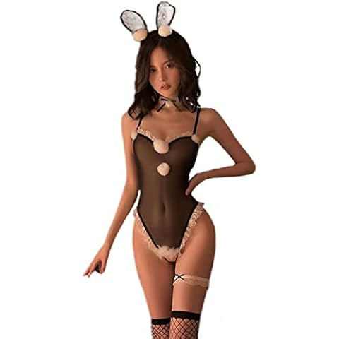 SNOMYRS Womens Sexy Bunny Lingerie Mesh Naughty Uniform Cosplay One Piece Bodysuit Rabbit Outfit Cover