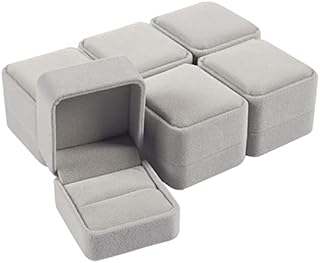 Velvet Ring Gift Box with Snap Closure, Small Jewellery Case for Wedding, Proposal, Grey, 6.3 x 4.3 x 5.6 cm, 6 Pack