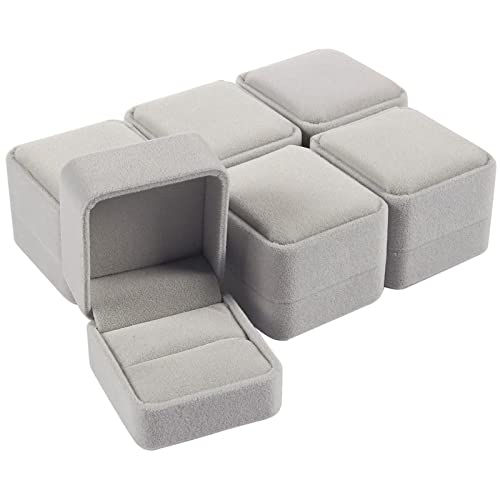 Juvale Velvet Ring Box Set of 6 - Grey, 2.5 x 1.7 x 2 in - Individual Ring Holders & Jewelry Storage Cases