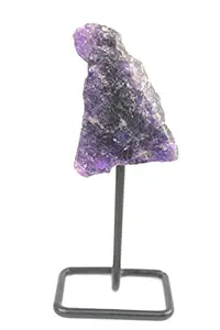 Jet Raw Cluster Stone Metal Stand Healing Crystals Stone for Home Office Decoration Small 4.5-5 Inch Tall (Amethyst)