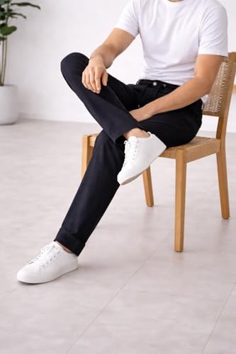 Image of 100% Pure Cotton Casual Trousers | Slim Fit Solid Chino Pants for Men | Comfortable Stretchable Everyday Wear Trousers with Side Pockets