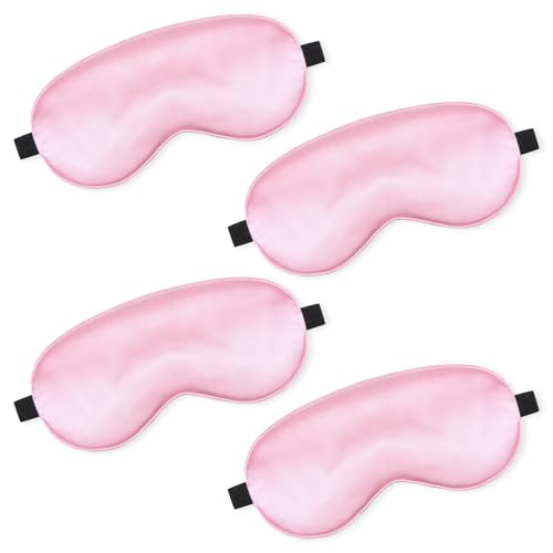 BBTO 4 Pcs Silk Sleep Mask Smooth Soft Eye Mask with Adjustable Shoulder Strap for Women Girl Sleep Shading Travel Relaxation(Pink)