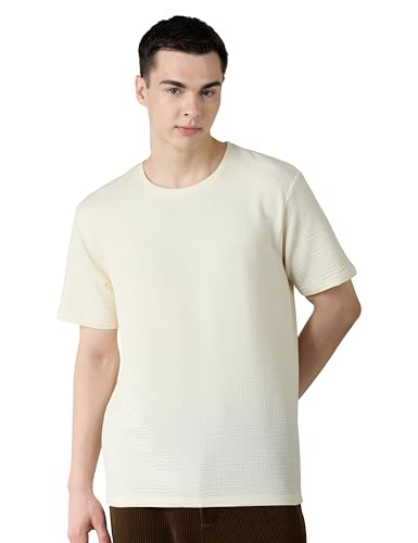 Image of Amazon Brand - Symbol Men Cotton Rich Relaxed Fit Textured T-Shirt | Half Sleeves | Available in Plus Size