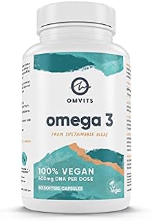 Omvits Vegan Omega 3 DHA Supplement from Algae Oil - 60 Capsules with Vitamin E - Sustainable Algal Alternative to Fish Oil - Vegetarian Essential Fatty Acids - Supports Heart, Brain & Eye Health