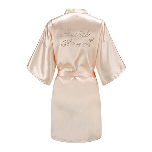 EPLAZA Women's One Size Silver Rhinestones Bride Bridesmaid Short Satin Robes for Wedding Party Getting Ready (Champagne, Maid of Honor)