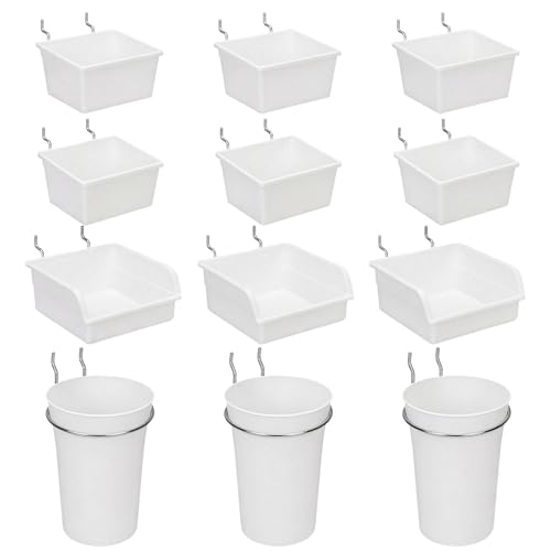 Image of G.CORE 12 Pack Pegboard Bins & Cups with Hooks & Loops, Peg Board Hooks Assortment Organizer Accessory, Various Tools Storage Arrange Kit for Garage Craft Workshop Workbench Hobby Office (White)