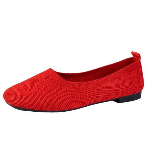 Chaussures à Enfiler pour Femme Femmes Confortables Respirantes Antidérapantes Tricotées Sport Plates Été Enfilade (Red, 42)