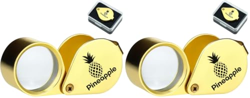 Image of Pineapple 30X Jewelers Loupe Magnifier Foldable Pocket Magnifying Glass Small Jewelry Eye Loop for Jewelers, Gems, Diamonds, Plants, Coins (Gold) (Pack of 2)
