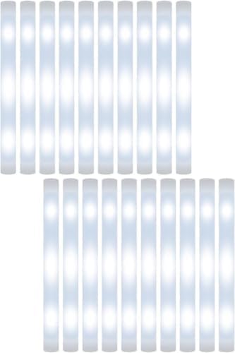 30Pcs White LED Foam Glow Sticks 48cm Battery Operated 10‑Hour Flashing Glow Batons Light Sticks for Concert Night Party Festival Carnival Event Decor，12pcs