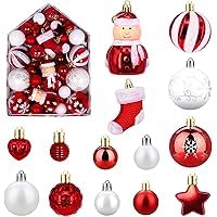 Juego de 72 bolas de Navidad, ligeras y coloridas, para decoración de árbol de Navidad, bodas, fiestas, cumpleaños, bolas de Navidad, color rojo y blanco, bolas de Navidad de plástico