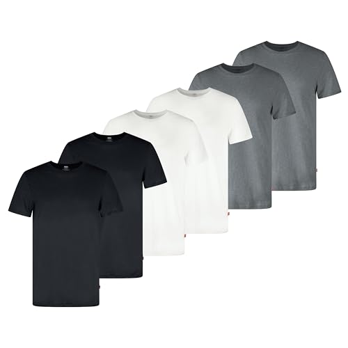 Levis Mens 6-Pack Basic Crew Neck T-Shirt Black/White/Grey Large